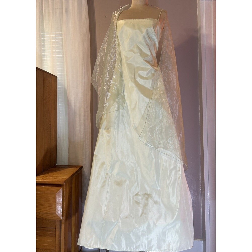 Laundry by Shelli Segal Celadon Satin Mermaid Gown NWT With Shawl & Train Sz 8